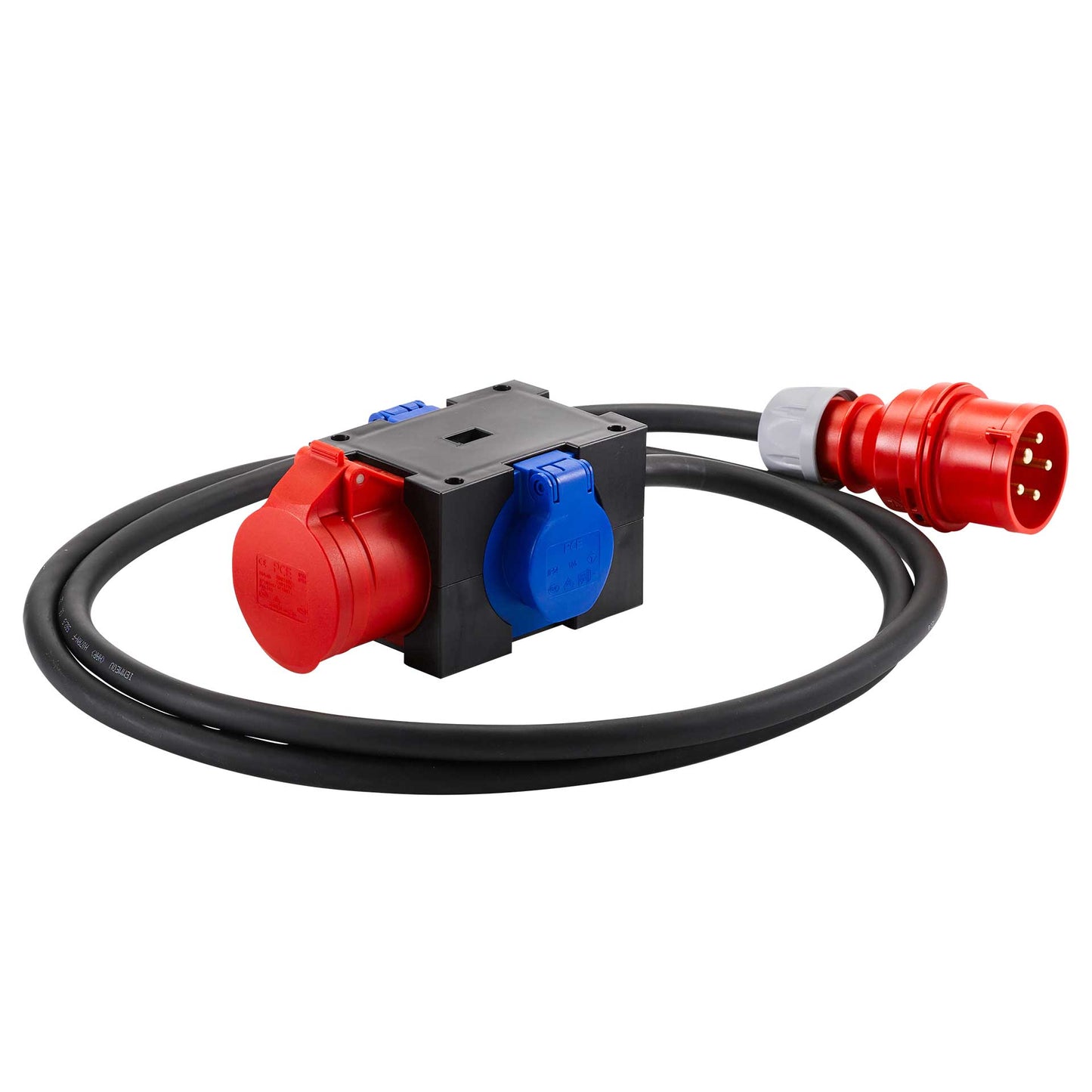 Kompakter Drehstrom-Verteiler für Baustelle und Außenbereich mit 2,5m Anschlussleitung