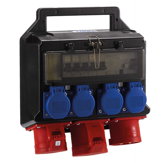 HEDI Steckdosenverteiler aus Kunststoff mit FI-Schutzschalter | 400V/32A Ausführung